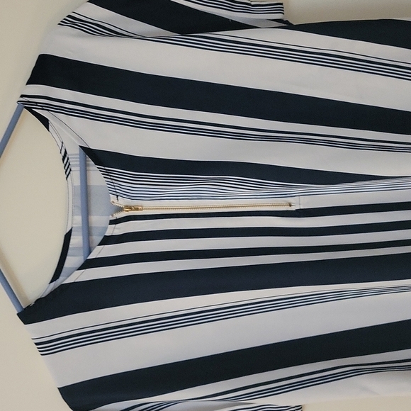 Vintage Vertical Stripe Half Zip High-Low Short Sleeve Nautical Tunic XL - Picture 4 of 10